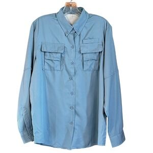 Outdoor Women's Medium Button Up Shirt‎ Fishing Hiking UV Cut SPF  Blue